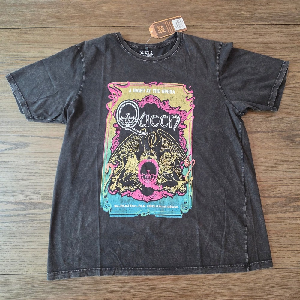 Queen A Night At The Opera Band T-Shirt Stone Wash Black XXL NWT Official Merch